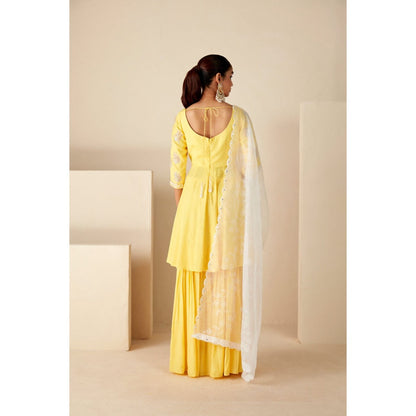 Suruchi Parakh Womens Yellow Embellished Kurta with Sharara and Dupatta (Set of 3)