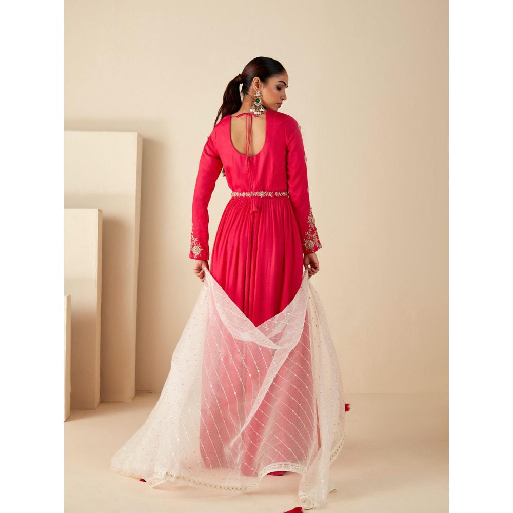 Suruchi Parakh Womens Pink Embroidered Anarkali Kurta and Dupatta (Set of 3)