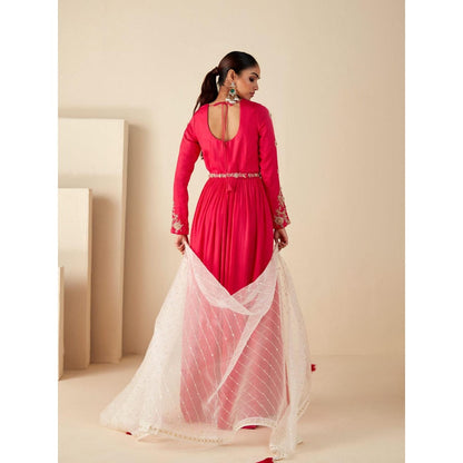 Suruchi Parakh Womens Pink Embroidered Anarkali Kurta and Dupatta (Set of 3)