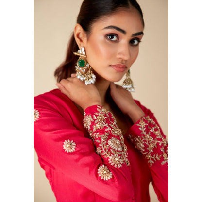 Suruchi Parakh Womens Pink Embroidered Anarkali Kurta and Dupatta (Set of 3)