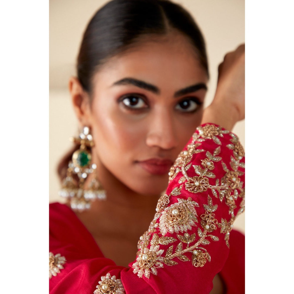 Suruchi Parakh Womens Pink Embroidered Anarkali Kurta and Dupatta (Set of 3)