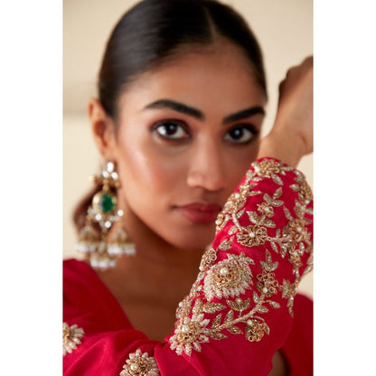 Suruchi Parakh Womens Pink Embroidered Anarkali Kurta and Dupatta (Set of 3)