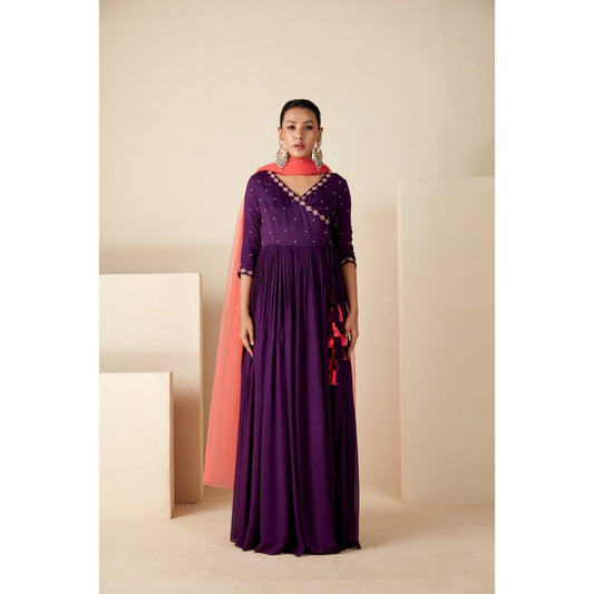 Suruchi Parakh Womens Purple Embroidered Anarkali Kurta and Dupatta (Set of 2)