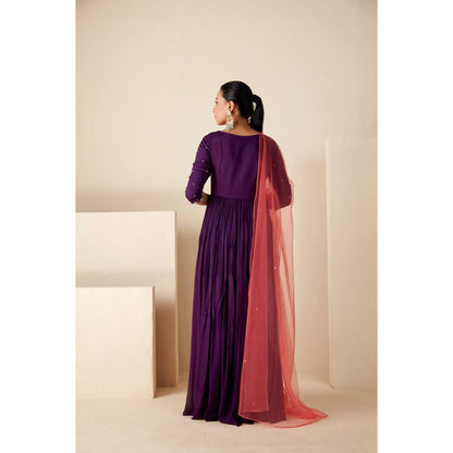Suruchi Parakh Womens Purple Embroidered Anarkali Kurta and Dupatta (Set of 2)