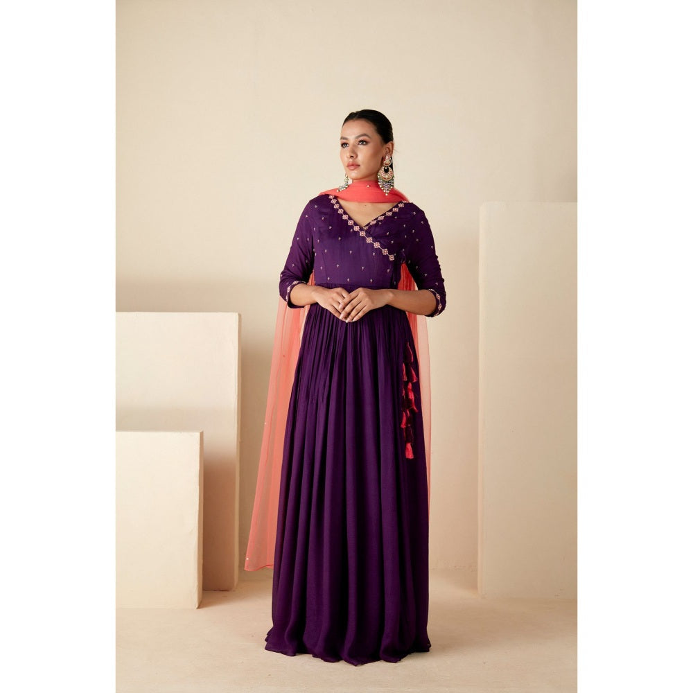 Suruchi Parakh Womens Purple Embroidered Anarkali Kurta and Dupatta (Set of 2)