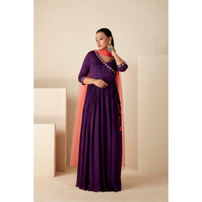 Suruchi Parakh Womens Purple Embroidered Anarkali Kurta and Dupatta (Set of 2)