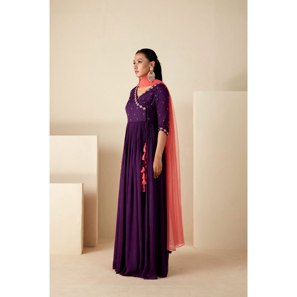 Suruchi Parakh Womens Purple Embroidered Anarkali Kurta and Dupatta (Set of 2)