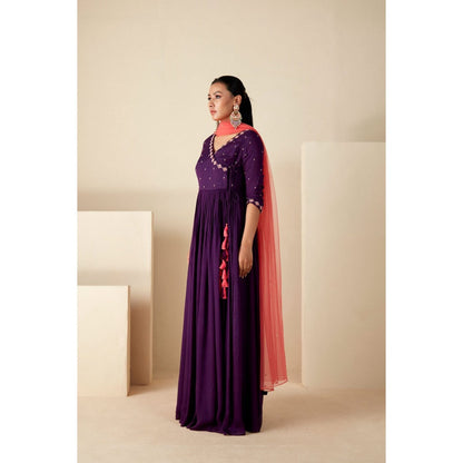 Suruchi Parakh Womens Purple Embroidered Anarkali Kurta and Dupatta (Set of 2)