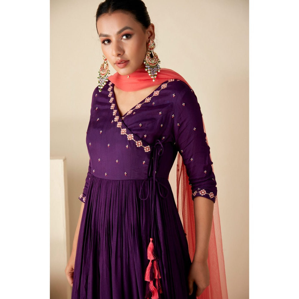 Suruchi Parakh Womens Purple Embroidered Anarkali Kurta and Dupatta (Set of 2)