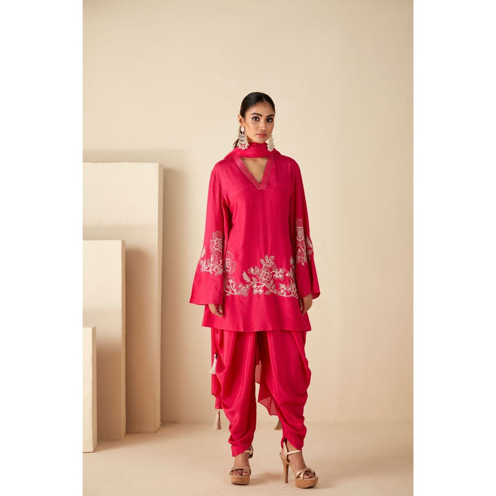 Suruchi Parakh Womens Pink Embroidered Kurta with Dhoti and Dupatta (Set of 3)