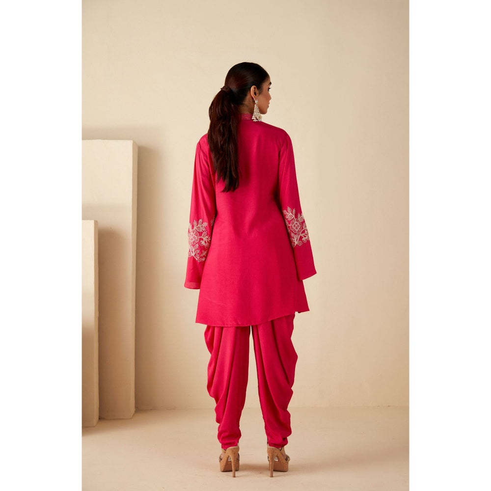 Suruchi Parakh Womens Pink Embroidered Kurta with Dhoti and Dupatta (Set of 3)