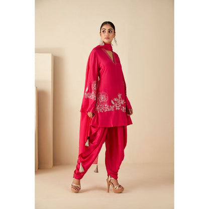 Suruchi Parakh Womens Pink Embroidered Kurta with Dhoti and Dupatta (Set of 3)