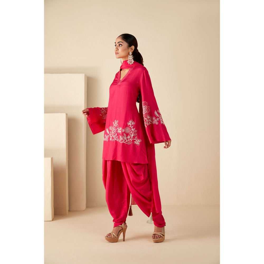 Suruchi Parakh Womens Pink Embroidered Kurta with Dhoti and Dupatta (Set of 3)