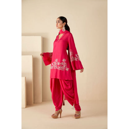 Suruchi Parakh Womens Pink Embroidered Kurta with Dhoti and Dupatta (Set of 3)