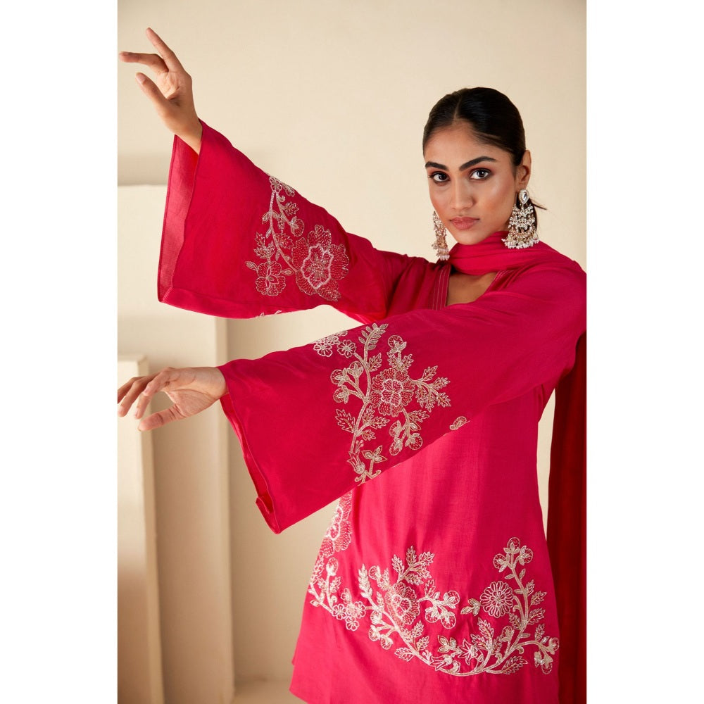 Suruchi Parakh Womens Pink Embroidered Kurta with Dhoti and Dupatta (Set of 3)