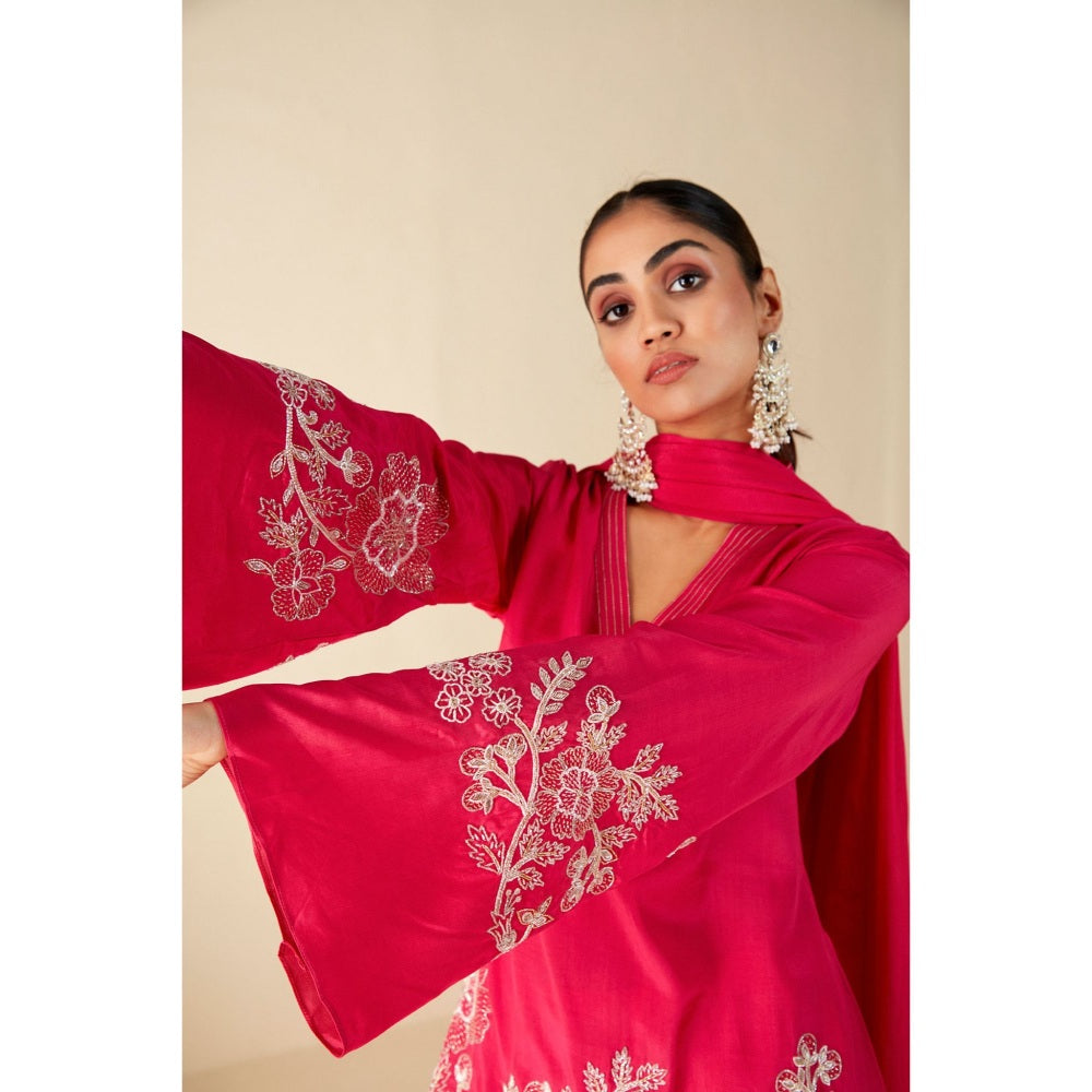 Suruchi Parakh Womens Pink Embroidered Kurta with Dhoti and Dupatta (Set of 3)