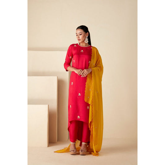 Suruchi Parakh Womens Pink Embroidered Kurta with Pant and Dupatta (Set of 3)