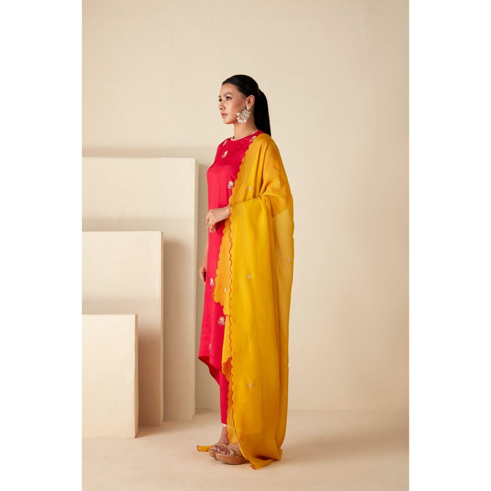 Suruchi Parakh Womens Pink Embroidered Kurta with Pant and Dupatta (Set of 3)