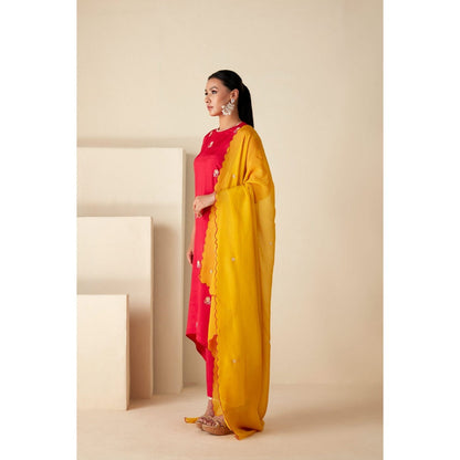 Suruchi Parakh Womens Pink Embroidered Kurta with Pant and Dupatta (Set of 3)