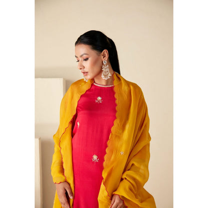 Suruchi Parakh Womens Pink Embroidered Kurta with Pant and Dupatta (Set of 3)