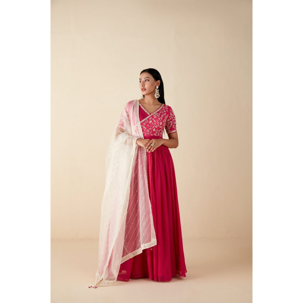 Suruchi Parakh Womens Pink Embroidered Anarkali Kurta and Dupatta (Set of 2)