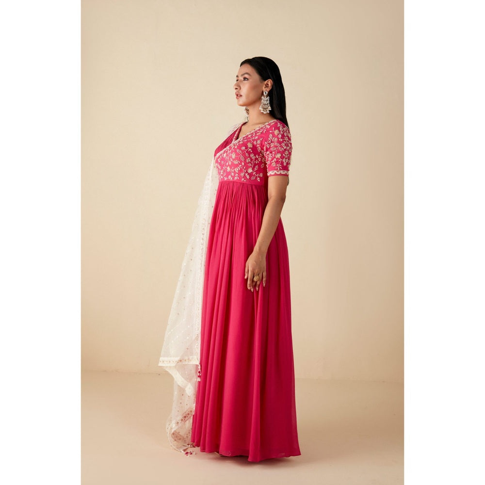 Suruchi Parakh Womens Pink Embroidered Anarkali Kurta and Dupatta (Set of 2)