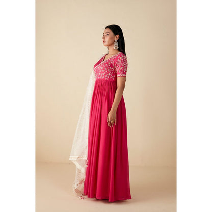 Suruchi Parakh Womens Pink Embroidered Anarkali Kurta and Dupatta (Set of 2)