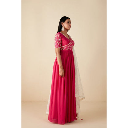 Suruchi Parakh Womens Pink Embroidered Anarkali Kurta and Dupatta (Set of 2)