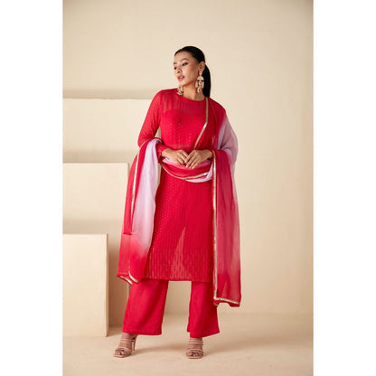 Suruchi Parakh Womens Pink Solid Kurta with Bustier and Pant Dupatta (Set of 4)