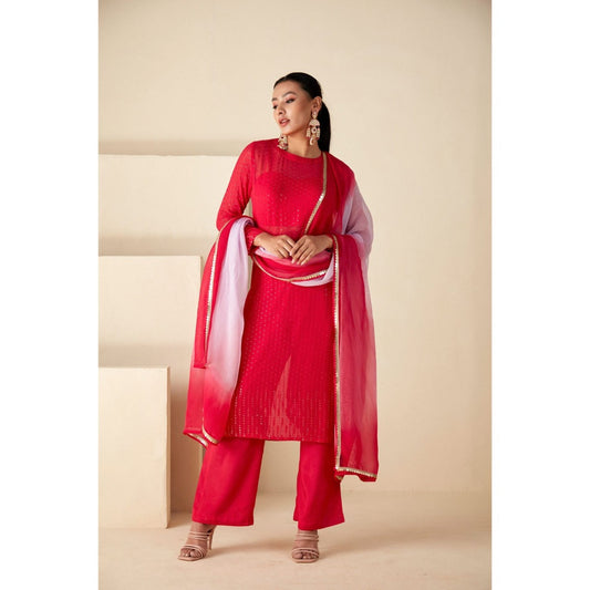 Suruchi Parakh Womens Pink Solid Kurta with Bustier and Pant Dupatta (Set of 4)