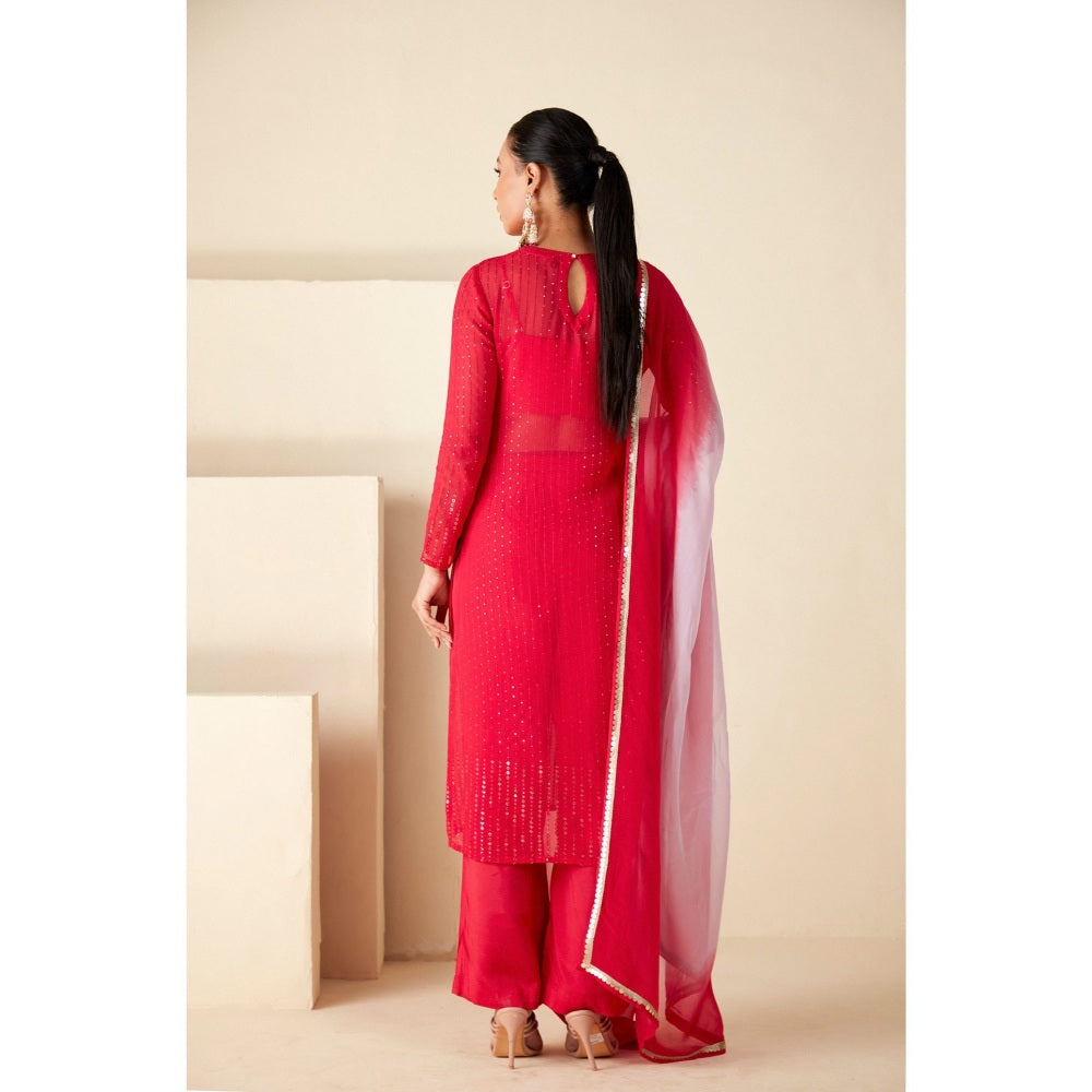 Suruchi Parakh Womens Pink Solid Kurta with Bustier and Pant Dupatta (Set of 4)