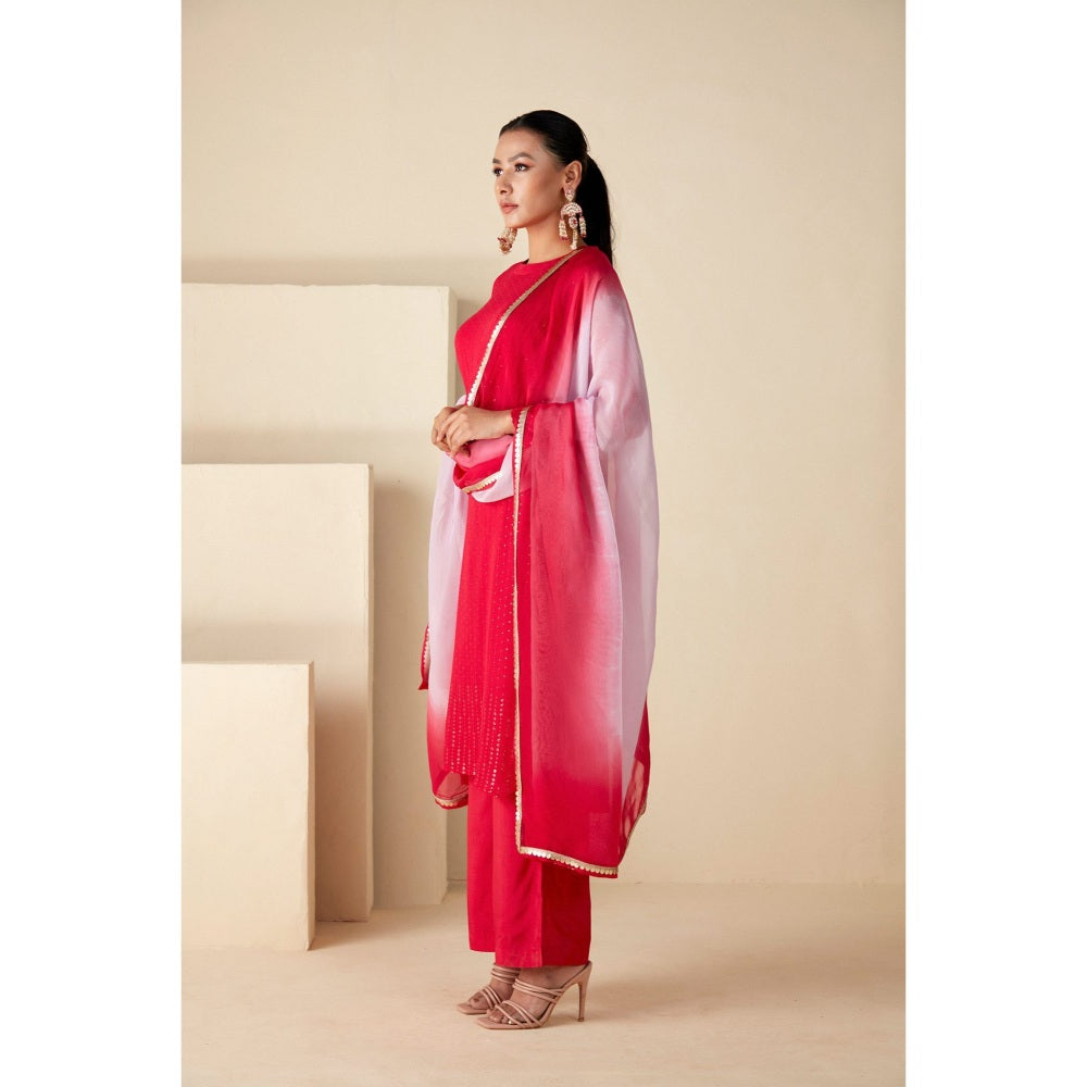 Suruchi Parakh Womens Pink Solid Kurta with Bustier and Pant Dupatta (Set of 4)