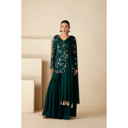 Suruchi Parakh Womens Green Embellished Kurti with Sharara and Dupatta (Set of 3)