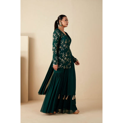 Suruchi Parakh Womens Green Embellished Kurti with Sharara and Dupatta (Set of 3)