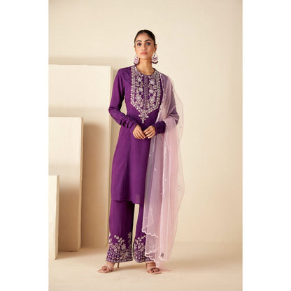 Suruchi Parakh Womens Purple Embroidered Kurta with Pant and Dupatta (Set of 3)