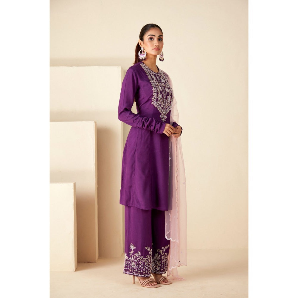 Suruchi Parakh Womens Purple Embroidered Kurta with Pant and Dupatta (Set of 3)