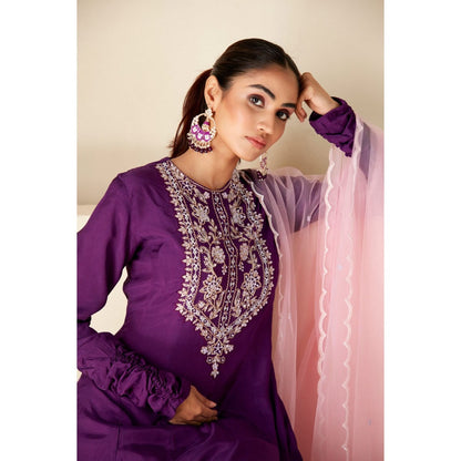 Suruchi Parakh Womens Purple Embroidered Kurta with Pant and Dupatta (Set of 3)