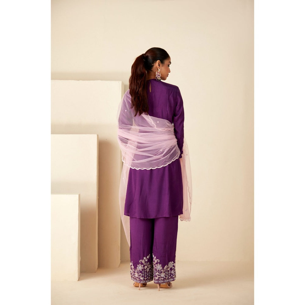 Suruchi Parakh Womens Purple Embroidered Kurta with Pant and Dupatta (Set of 3)