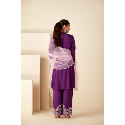 Suruchi Parakh Womens Purple Embroidered Kurta with Pant and Dupatta (Set of 3)