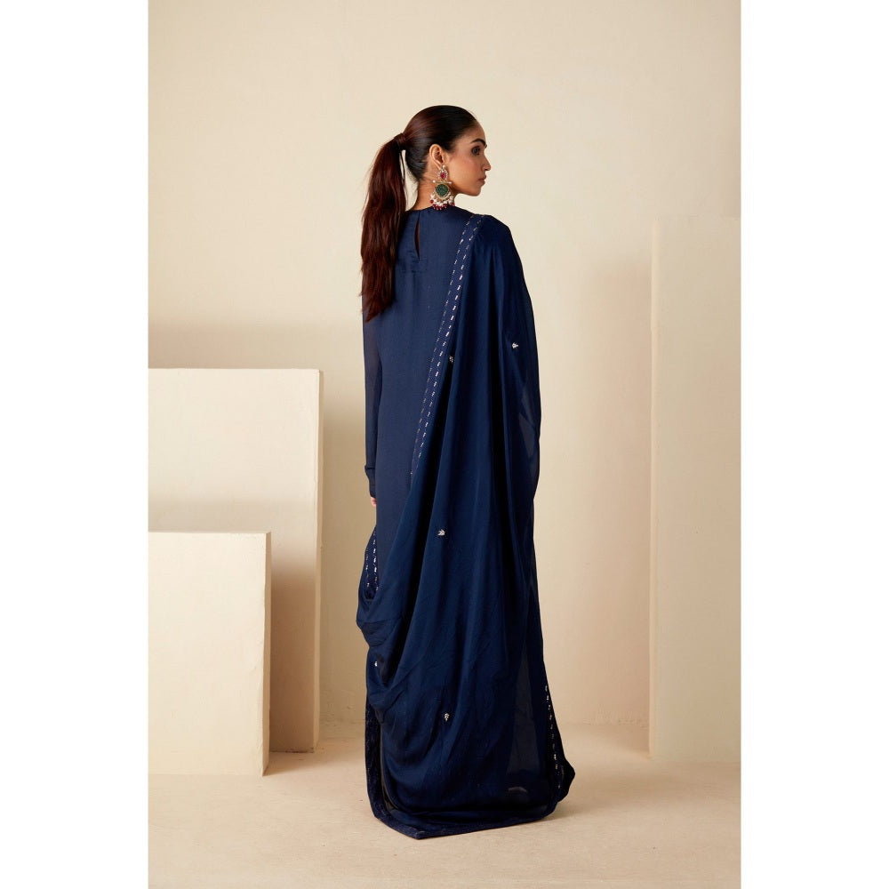 Suruchi Parakh Womens Navy Blue Embroidered Kurta with Palazzo and Dupatta (Set of 3)