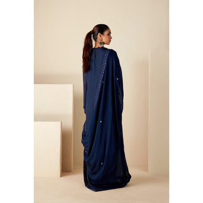 Suruchi Parakh Womens Navy Blue Embroidered Kurta with Palazzo and Dupatta (Set of 3)