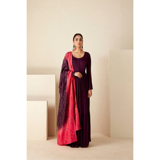 Suruchi Parakh Womens Solid Anarkali Kurta and Dupatta (Set of 2)