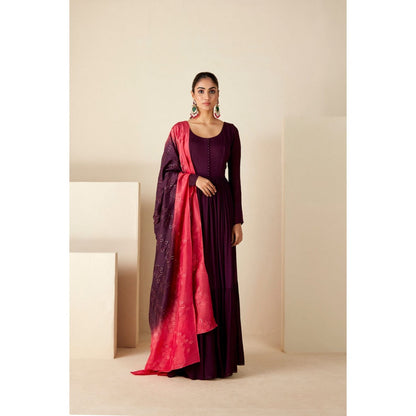 Suruchi Parakh Womens Solid Anarkali Kurta and Dupatta (Set of 2)