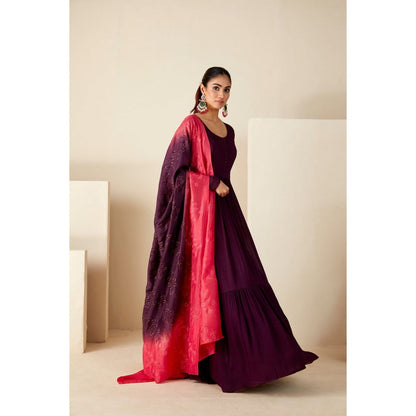 Suruchi Parakh Womens Solid Anarkali Kurta and Dupatta (Set of 2)