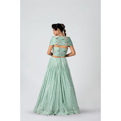 Suruchi Parakh Womens Green Embellished Top and Skirt (Set of 2)