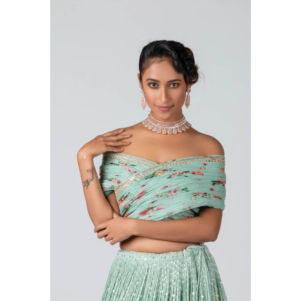 Suruchi Parakh Womens Green Embellished Top and Skirt (Set of 2)