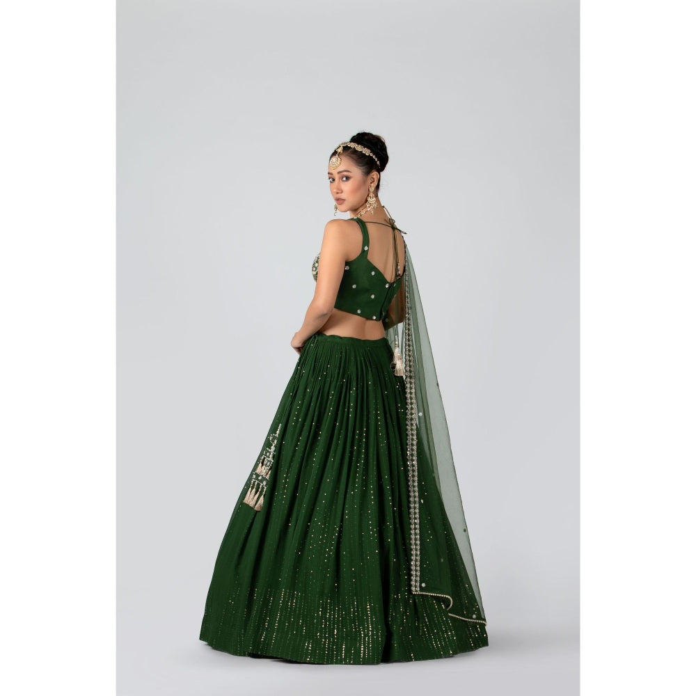 Suruchi Parakh Womens Green Embellished Blouse with Lehenga and Dupatta (Set of 3)