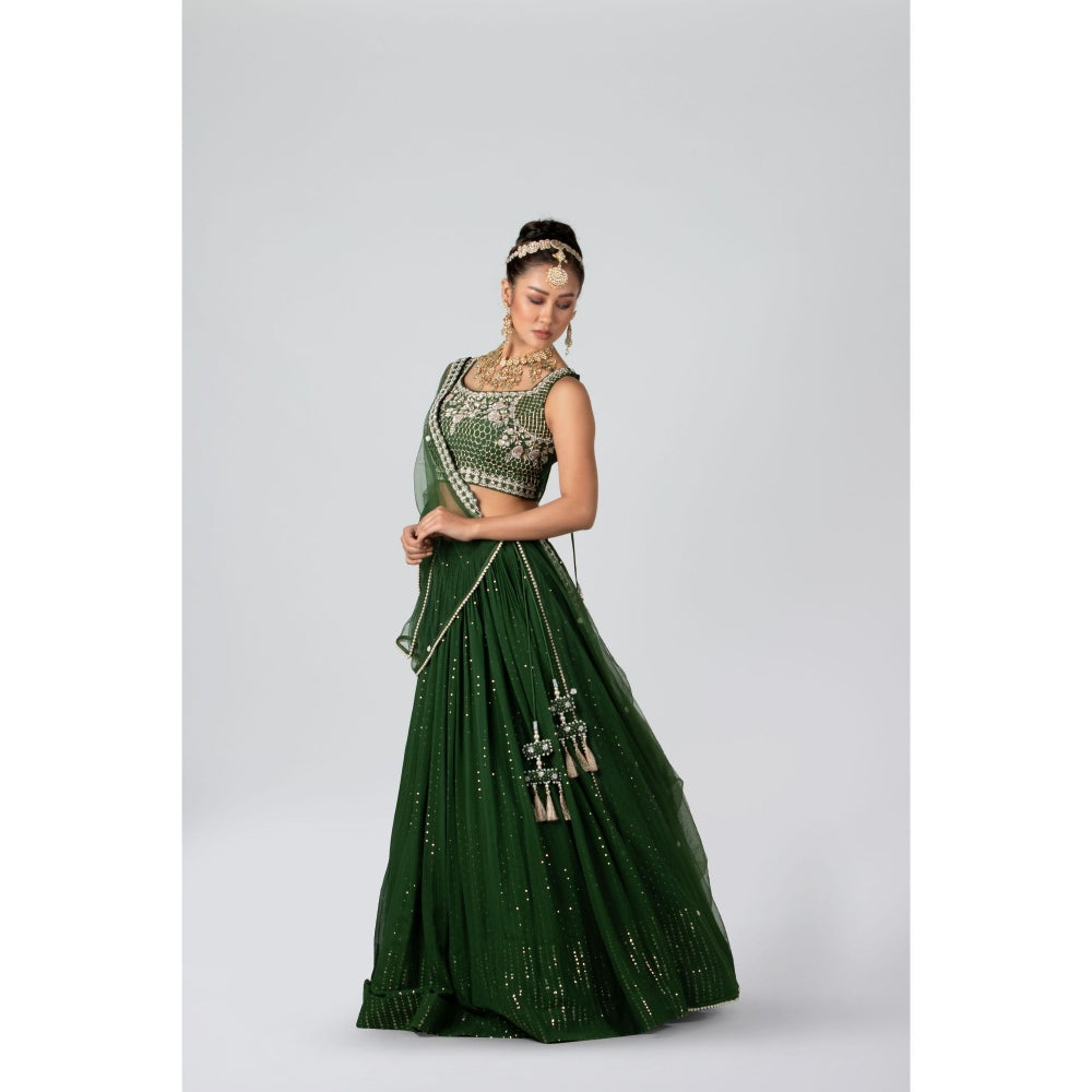 Suruchi Parakh Womens Green Embellished Blouse with Lehenga and Dupatta (Set of 3)