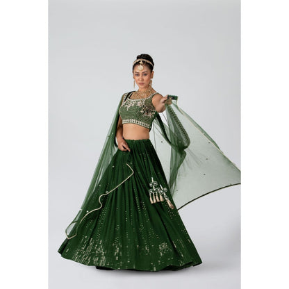 Suruchi Parakh Womens Green Embellished Blouse with Lehenga and Dupatta (Set of 3)