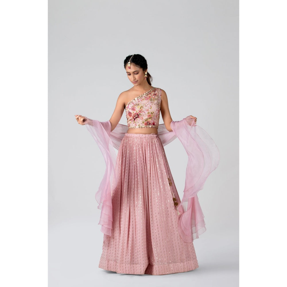 Suruchi Parakh Womens Pink Embellished Blouse with Lehenga and Dupatta (Set of 3)